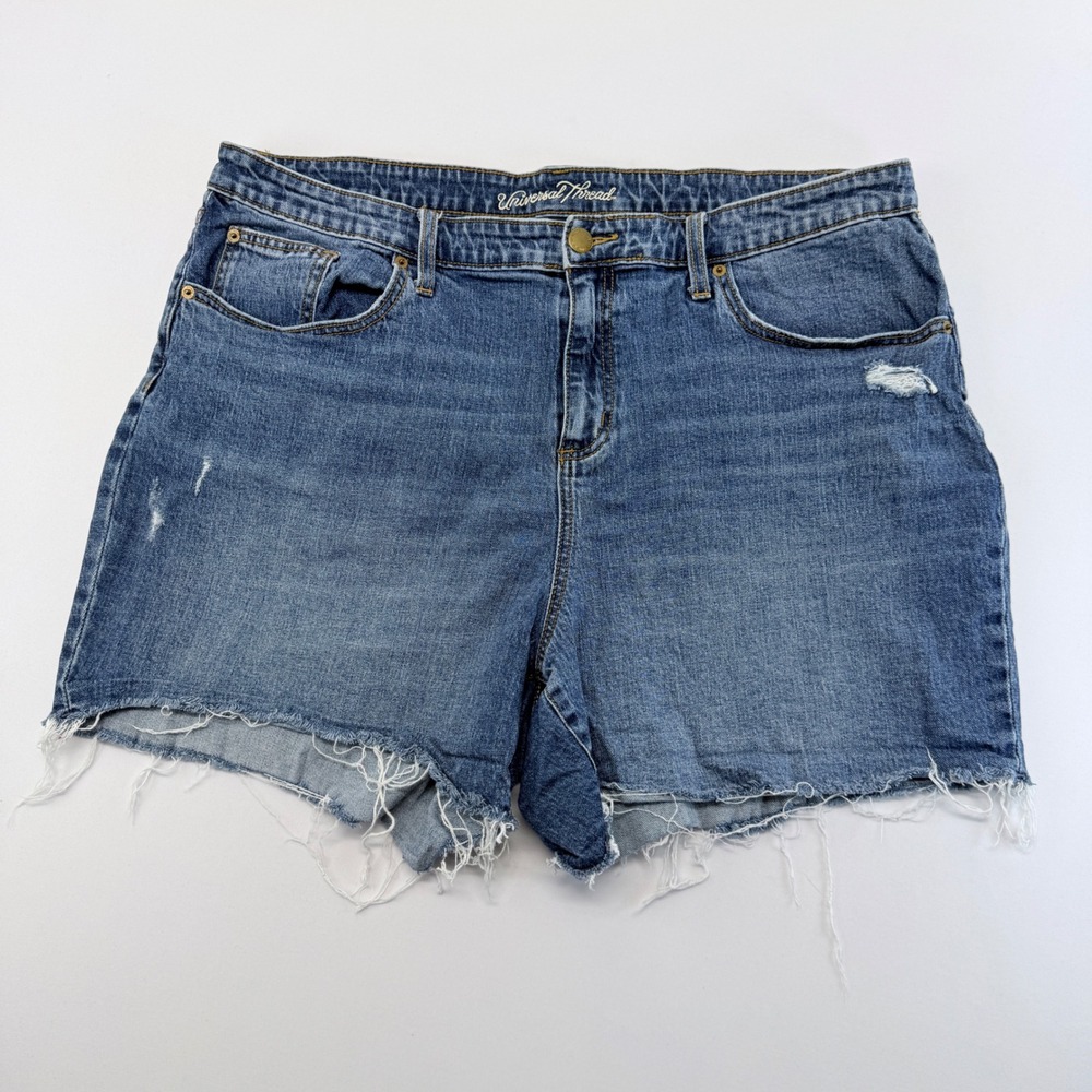 Universal Thread Blue Denim Distressed Raw Hem Boyfriend Shorts Plus Size 20W